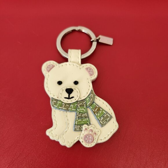 Coach Patent Leather Baby Polar Bear with Scarf Keyfob Purse Charm 92812 rare - Picture 2 of 6